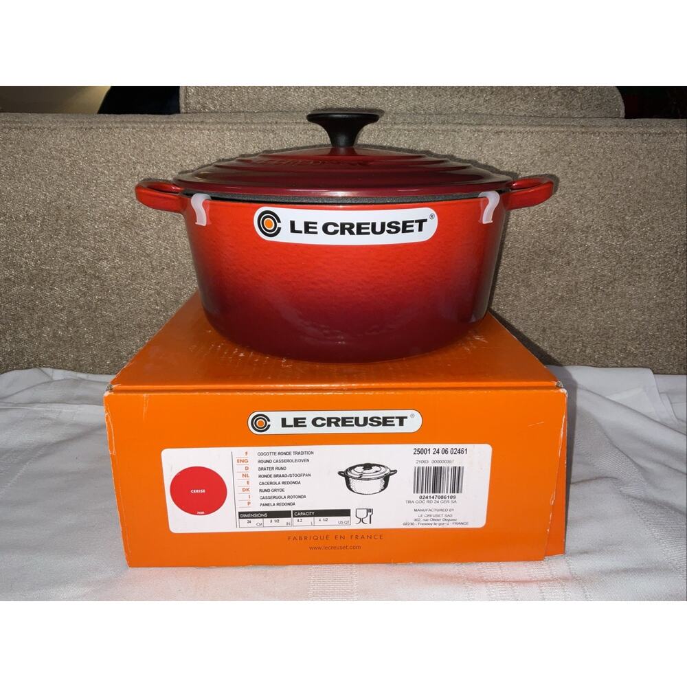 NEW NIB LE CREUSET CERISE RED CAST IRON ROUND CASSEROLE 4.5 QT